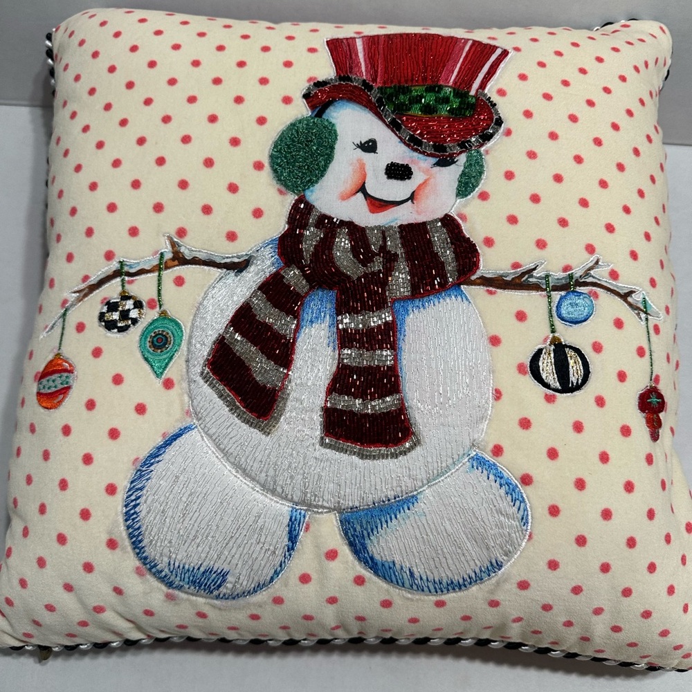 McKenzie Childs Snowman Pillow New